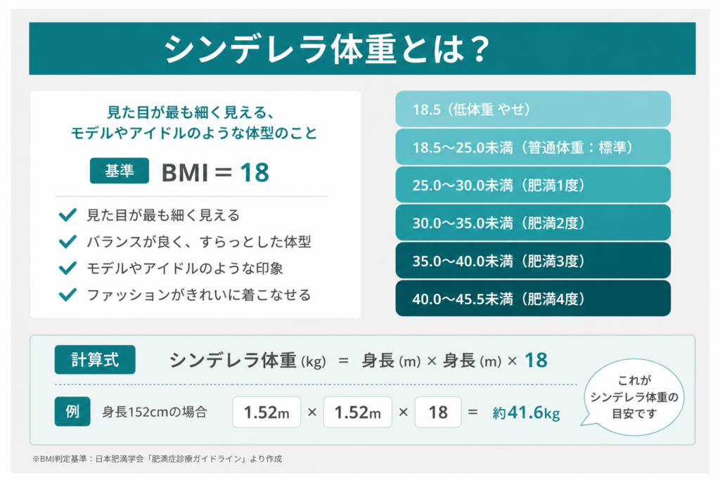 シンデレラ体重の計算式とBMIの肥満度